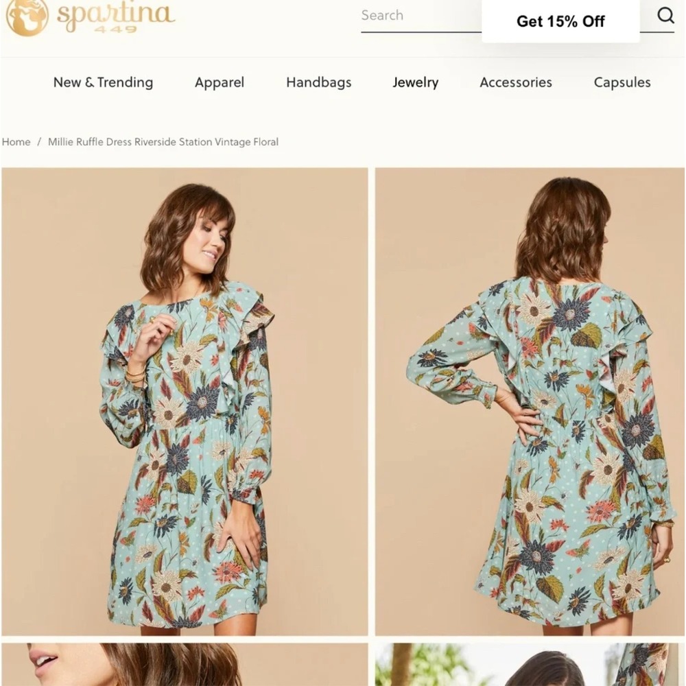 Spartina 449 Womens‎ XL Millie Ruffle Dress Floral Butterfly Boho Cottagecore - Picture 4 of 13